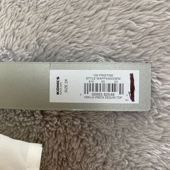 APT.9 Long Sleeve Vneck Sequined Top Knit Ivory Plus Size 2X Stretch - Picture 12 of 12